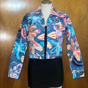Sandy Starkman Floral Embroidered Denim Jacket - Multicolor